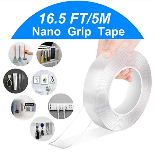 Nano Tape 16.5 FT/5M, Poster Tape Wall Tape Multipurpose Traceless Reusable Removable Washable Nano Grip Tape, Adhesive Double Sided Sticky Strips for