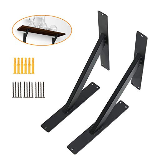 Triangle Shelf Brackets 10, Wall Mounted Shelving Brackets Corner Supports Floating Wall Hanging Brace (2 Pack, Black)