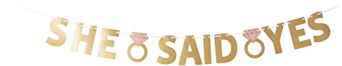 amscan She Said Yes Foil Letter Banner (12' Ribbon, 6" Letters), Gold/Pink (10119831)