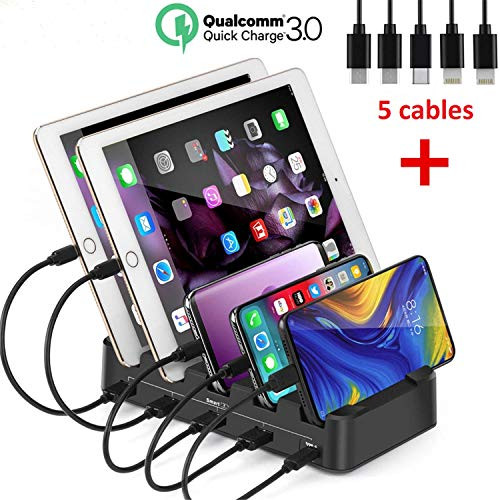 Foldable USB Charging Station Dock - 5-Port - Fast Charger Docking Station for Multiple Devices - Multi Device Charger Organizer - Compatible with Apple iPad iPhone and Android Cell Phone and Tablet Foldable USB Charging Station Dock - 5-Port - Fast Charger Docking Station for Multiple Devices - Multi Device Charger Organizer - Compatible with Apple iPad iPhone and Android Cell Phone and Tablet