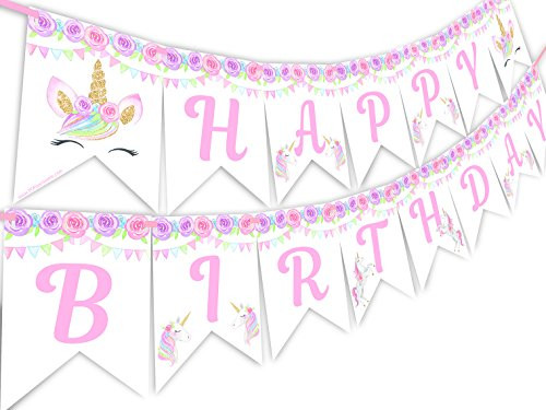 Magical Unicorn Lashes Rainbow Happy Birthday Banner Pennant