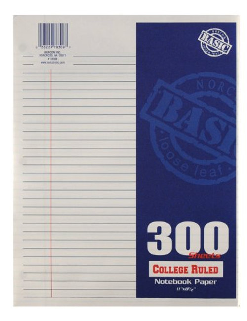 Norcom College Ruled Filler Paper, 11 x 8.5 Inches, 300 Sheets, White (78306-12)
