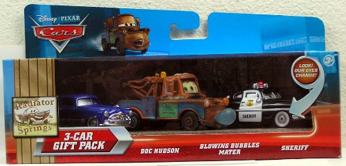 Disney / Pixar CARS Movie 155 Die Cast Car with Lenticular Eyes 3Car Gift Pack Doc Hudson, Blowing Bubbles Mater & Sheriff