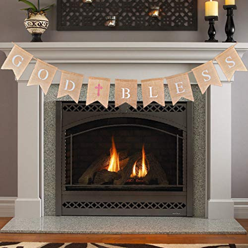 God Bless Baptism Banner, Baby Shower Party, Burlap Banner Christening Decorations for Wedding, First Communion (Blue) TD043