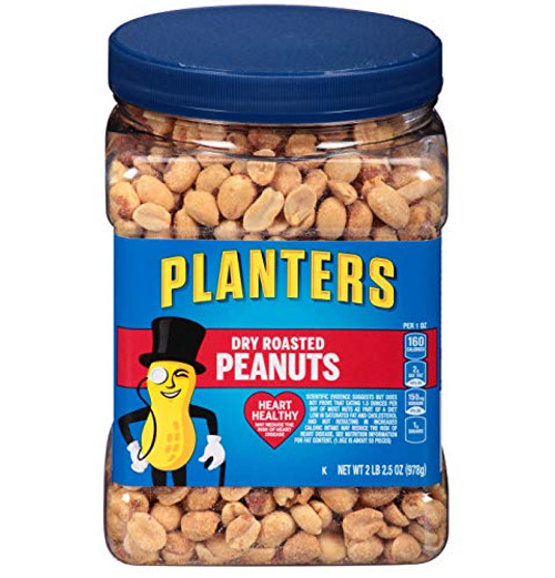 PLANTERS Dry Roasted Peanuts, 34.5 oz. Resealable Plastic Jar | Peanuts with Sea Salt | Peanut Snacks | Shareable Snacks | Heart Healthy Snacks for Adults | Great School Snack or Work Snack | Kosher PLANTERS Dry Roasted Peanuts, 34.5 oz. Resealable Plastic Jar | Peanuts with Sea Salt | Peanut Snacks | Shareable Snacks | Heart Healthy Snacks for Adults | Great School Snack or Work Snack | Kosher