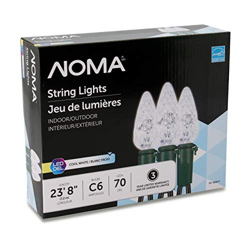 NOMA LED Christmas Lights | 70-Count C6 Clear Cool White Bulbs | 23' 8" String Light | UL Certified | Outdoor & Indoor NOMA LED Christmas Lights | 70-Count C6 Clear Cool White Bulbs | 23' 8" String Light | UL Certified | Outdoor & Indoor