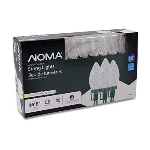 NOMA LED Christmas Lights | 25-Count C9 Clear Pure White Bulbs | 16' 8" String Light | UL Certified | Outdoor & Indoor