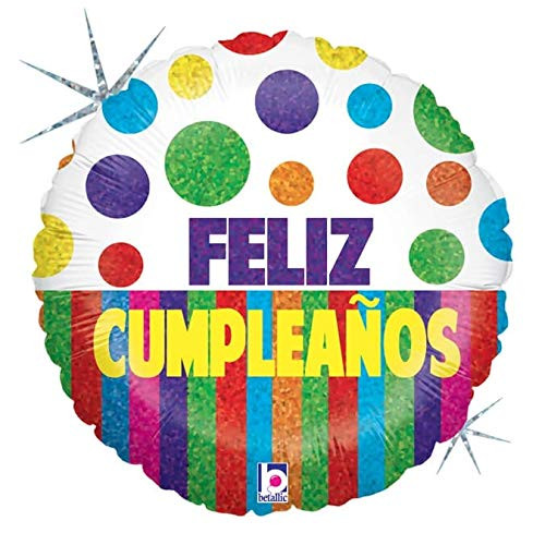 Betallic Cumpleanos Polka/Stripes Balloon Pack, 18", Multicolor