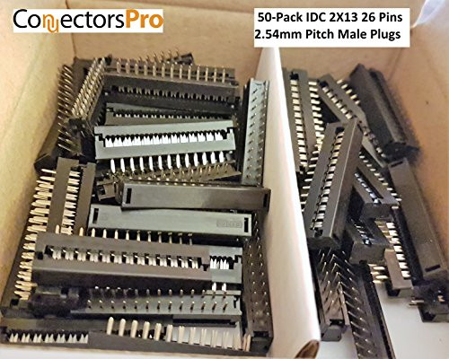 Connectors Pro 50-Pack IDC 2X13 26 Pins 2.54mm Pitch Male Transition Dual Row Plugs for Flat Ribbon Cable, 50-PK FD 26P Connectors Pro 50-Pack IDC 2X13 26 Pins 2.54mm Pitch Male Transition Dual Row Plugs for Flat Ribbon Cable, 50-PK FD 26P
