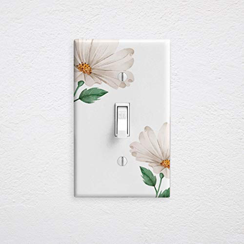 Light Switch Cover - Cool Decorative Modern Design Wall Plate - Single Toggle (White Flower)