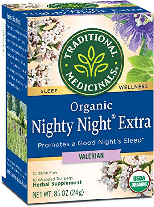 Traditional Medicinals Organic Nighty Night Extra Valerian Relaxation Tea (Pack of 1), Promotes a Good Night's Sleep, 16 Tea Bags Traditional Medicinals Organic Nighty Night Extra Valerian Relaxation Tea (Pack of 1), Promotes a Good Night's Sleep, 16 Tea Bags