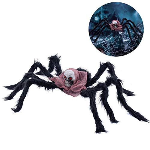 Simulated Ghost Head Plush Spider, Realistic Halloween Indoor Outdoor Decorations Hairy Spider, Fake Large Spider, Scary Props Toy for Haunted House Bar Yard Party Creepy Decor & Supplies