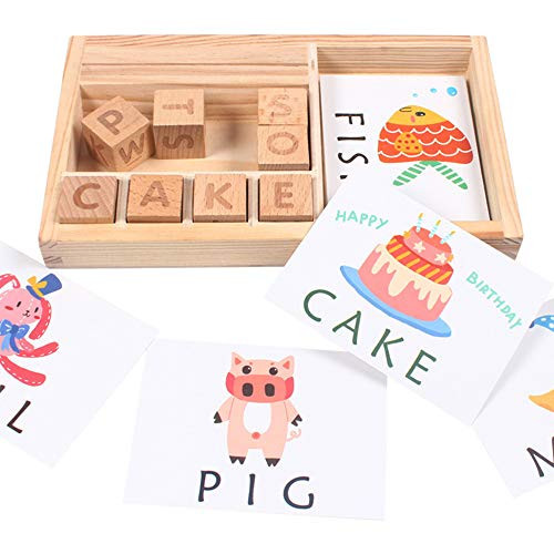 Haoyigou Matching Letter Game - Spell Learning Toy, Wooden English Alphabet Card Game Machine, Puzzle Preschool Learning Games, Letter Spelling Game Puzzle Early Educational Toy for Kids