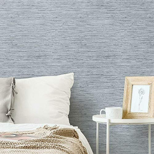 RoomMates RMK11561WP Blue & Grey Grasscloth Peel and Stick Removable Wallpaper