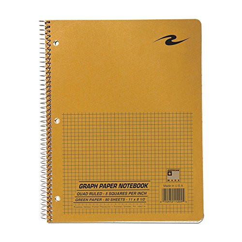 Roaring Spring Paper Products Graph Ruled Notebook, One Subject, 11 x 8.5 Inches, 5 x 5 Inches Graph Ruled, Brown Kraft Cover, Snag-Proof Coil, Green Paper, 80 Sheets (11209)