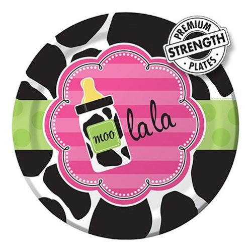 8-Count Round Paper Dinner Plates, Baby Girl Cow Print