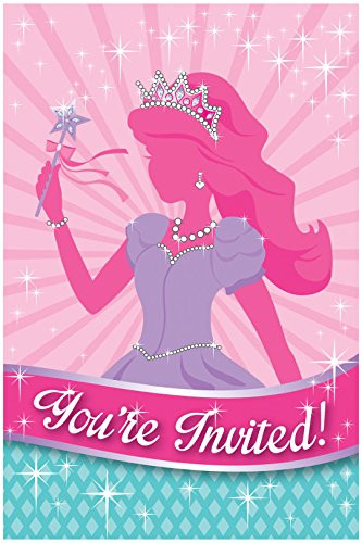 Creative Converting 8 Count Foil Postcard Princess Party Invitation, Pink