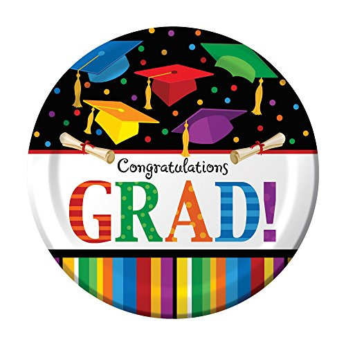 Creative Converting 8 Count Sturdy Style Paper Dinner Plates, 8.75", Graduation Fest, Multicolor
