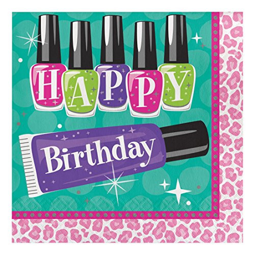 Creative Converting 16-Count Paper Lunch Napkins, Happy Birthday, Sparkle Spa Party, 6.5 x 6.5-inch, Multicolored