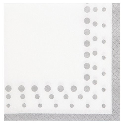 Creative Converting Sparkle and Shine Silver Paper Lunch Luncheon Napkins, 6.5" x 6.5", Silver & White