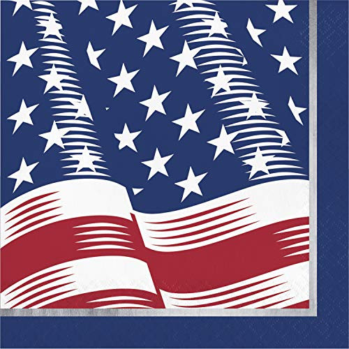 Creative Converting Shining Flag 4th of July Luncheon Napkins, 6.5", Red,White and Blue