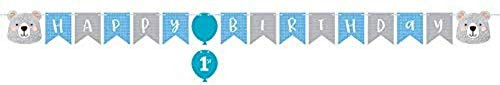Creative Converting Party Supplies, Bear Party Happy Birthday Banner With Sticker, Banner, Multicolor, 75.6X6In