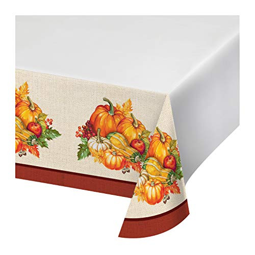 Creative Converting Plentiful Harvest Plastic Tablecloth, 54" x 102", Multi-color