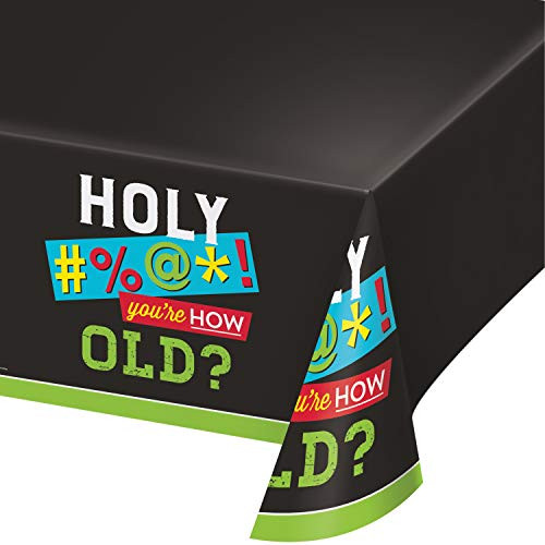 Creative Converting Old Age Humor Plastic Tablecloth, 54" x 102", Multi-colored