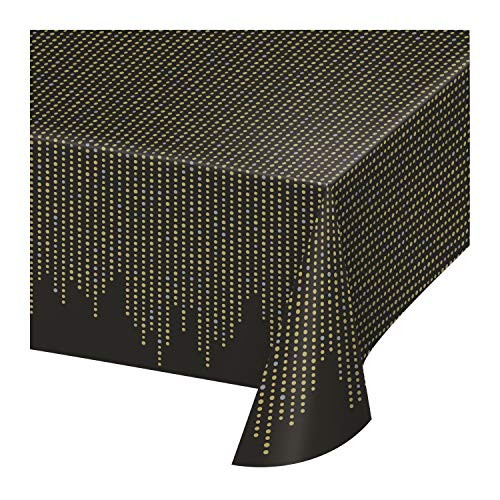 Creative Converting Plastic Tablecloth, 54" x 102", Black and Gold