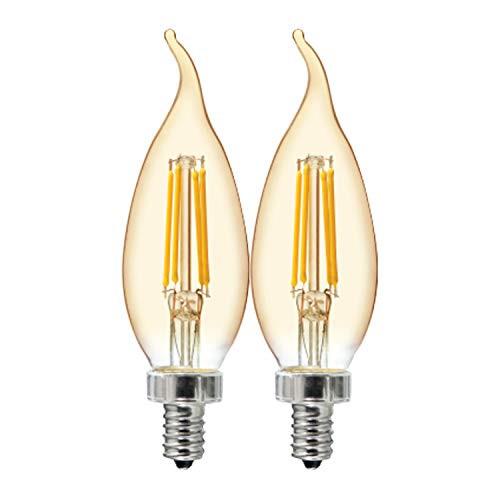 GE Bent Tip LED Vintage Light Bulb, Amber Glass LED Edison Bulb (40 Watt Replacement Dimmable LED Light Bulbs), 240 Lumen, Candelabra Light Bulb Base, 2-Pack E26 Edison Bulb