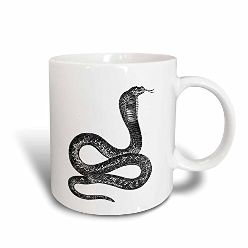 3dRose mug_37375_1"Black and White Vintage Cobra Snake" Ceramic Mug, 11 oz, Multicolor