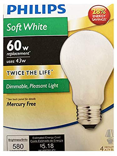 Phillip 60-Watt Equivalent A19 Dimmable Energy Efficient Halogen Light Bulb Soft White (2715K) (4-Pack)