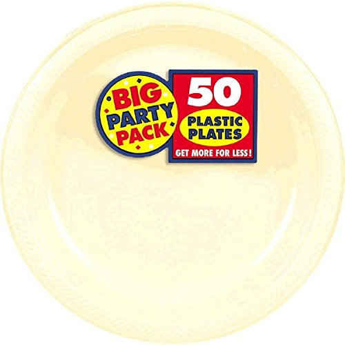 Big Party Pack Vanilla Crème Plastic Plates | 7" | Pack of 50 | Party Supply