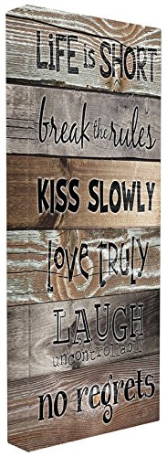Stupell Industries Life is Short Planked Typography Canvas Wall Art, 10 x 24, Multi-Color