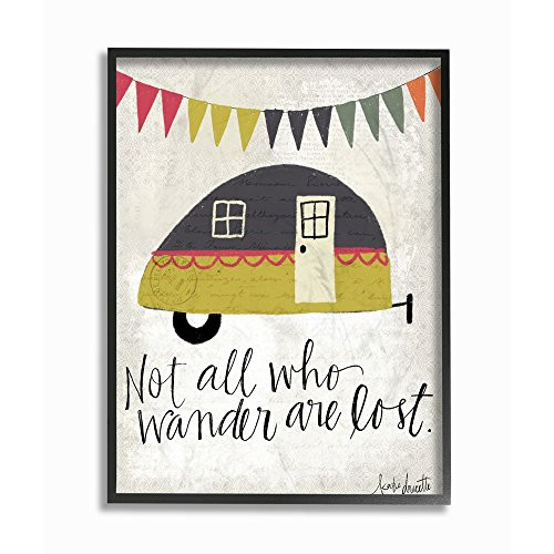 Stupell Industries Camper Wander Quote Typography Black Framed Wall Art, 11 x 14, Multi-Color