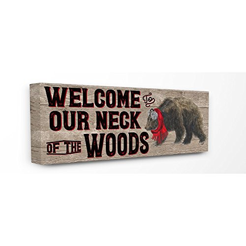 Stupell Industries Our Neck of The Woods Bear Typography Sign Canvas Wall Art, 13 x 30, Multi-Color