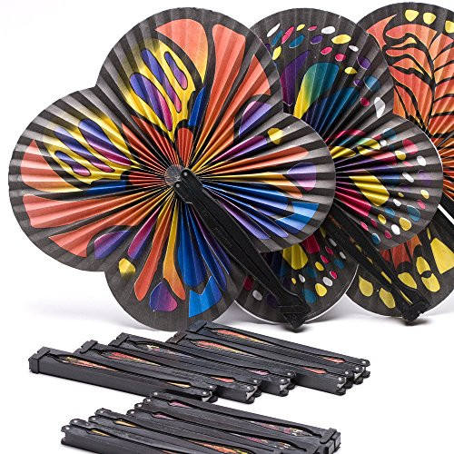Dozen Butterfly Folding Fans (9" x 7 1/2")
