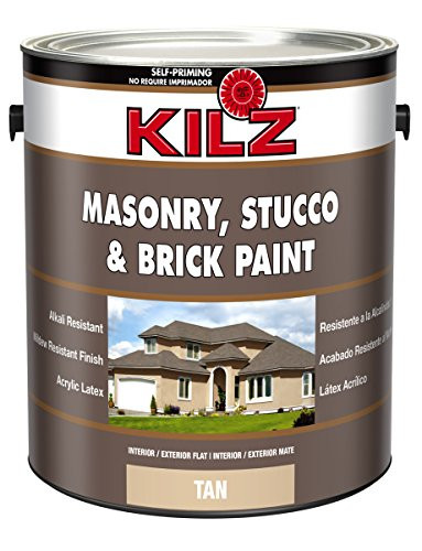 KILZ Interior/Exterior Self-Priming Masonry, Stucco and Brick Flat Paint, 1 gallon, Tan