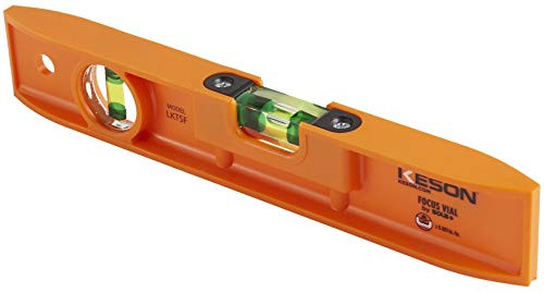 Keson LKTSF ABS Plastic Straight Edge Torpedo Level with 2 20% Magnified Vials, 9-Inch, Orange