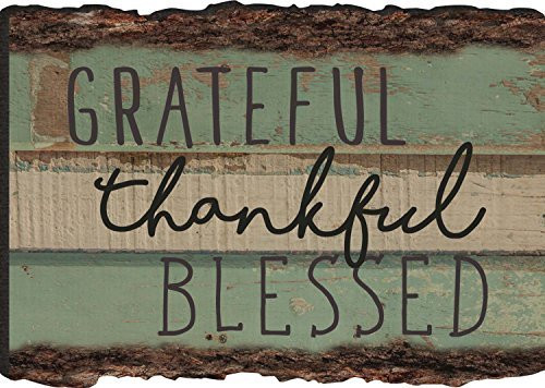 Grateful Thankful Blessed Rustic Bark Look Wood Sign Magnet