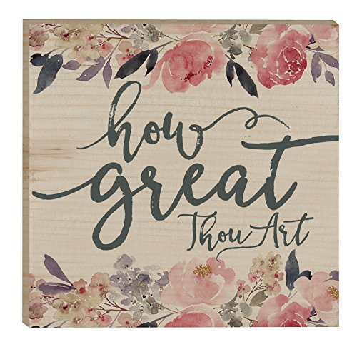 How Great Thou Art Floral 3 x 3 Inch Solid Pine Wood Rustic Magnet