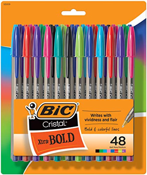 BIC Cristal Xtra Bold Fashion Retractable Ballpoint Pens, 48 Pack, NEW ASSORTED COLORS, Medium Point 1.6mm Great Colored Pens For Note Taking, School Supplies for Adults And Kids. (MSBAPP48-A-AST)