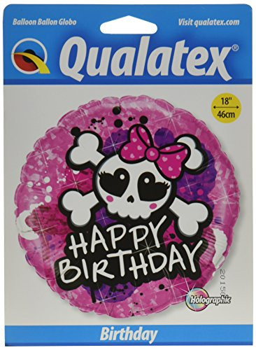 PIONEER BALLOON COMPANY 18" Qualatex Birthday Skull Bow & Crossbones Foil Balloon, Multicolor
