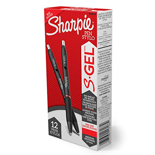 Sharpie S-Gel, Gel Pens, Medium Point (0.7mm), Red Ink Gel Pen, 12 Count