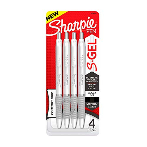 Sharpie S-Gel, Gel Pens, Medium Point (0.7mm), Black Gel Ink Pens, 4 Count