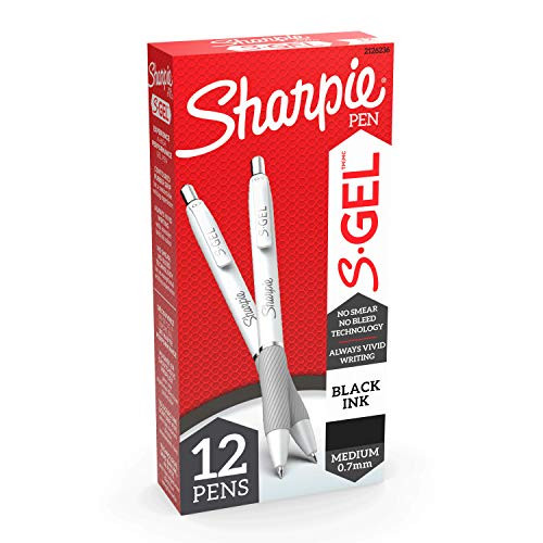 Sharpie S-Gel, Gel Pens, Medium Point (0.7mm), Black Gel Ink Pens, 12 Count