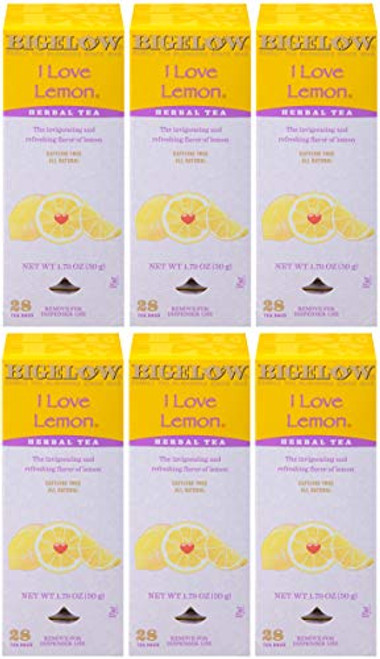 Bigelow I Love Lemon Herbal Tea Bags 28-Count Boxes (Pack of 6) Lemon-flavored Herbal Tea Bags All Natural