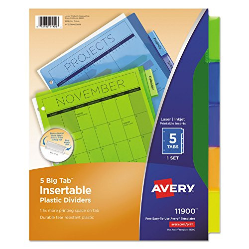 Worksaver Big Tab Plastic Dividers (5 Tabs) [Set of 3]