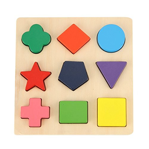 WisdKids Wooden Blocks Shape Puzzles Geometry Construction Games Imagination DIY Toys Early Development Educational Toys for Toddlers Preschool Sorter Sorting Plate Puzzles