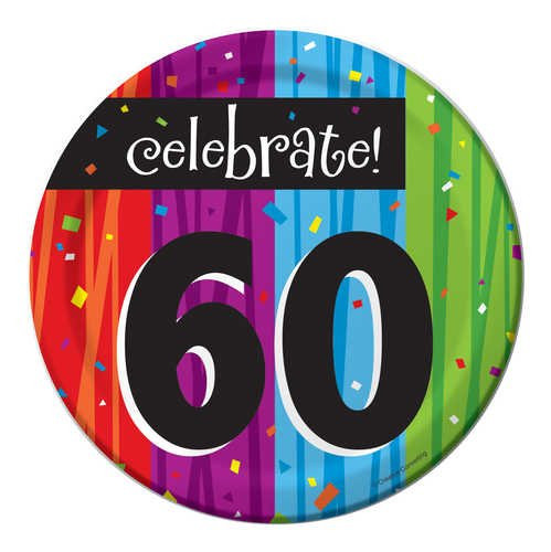 8-Count Round Paper Dessert Plates, Celebrate 60, Milestone Celebrations